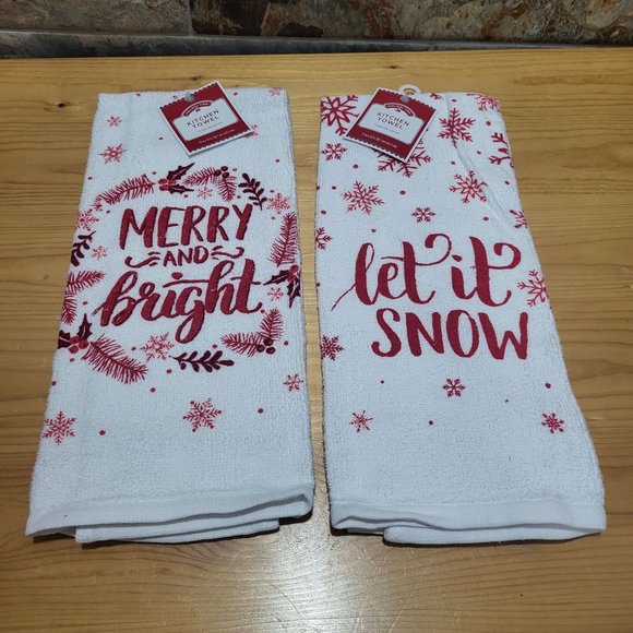 Holiday Time Kitchen Towel Merry & Bright Let It Snow Set of 2 - Picture 1 of 8